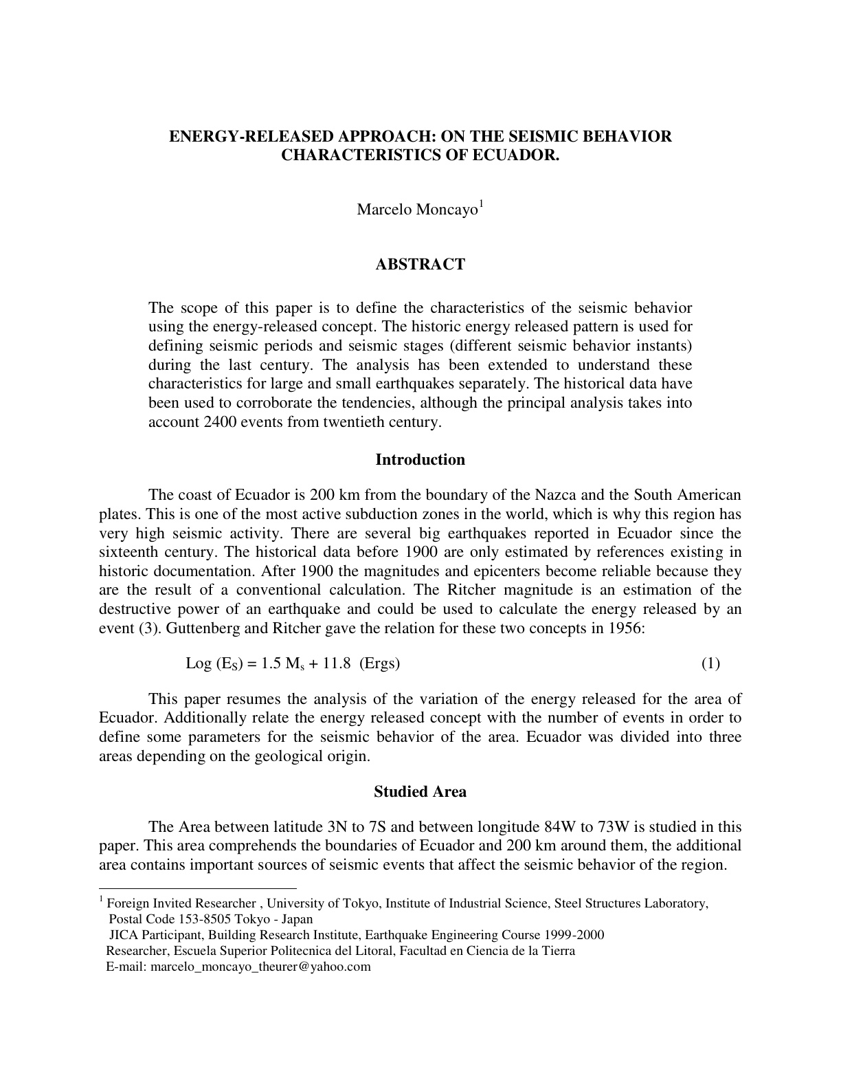First page of the 2000 Energy-Released Approach foundational SERRA paper